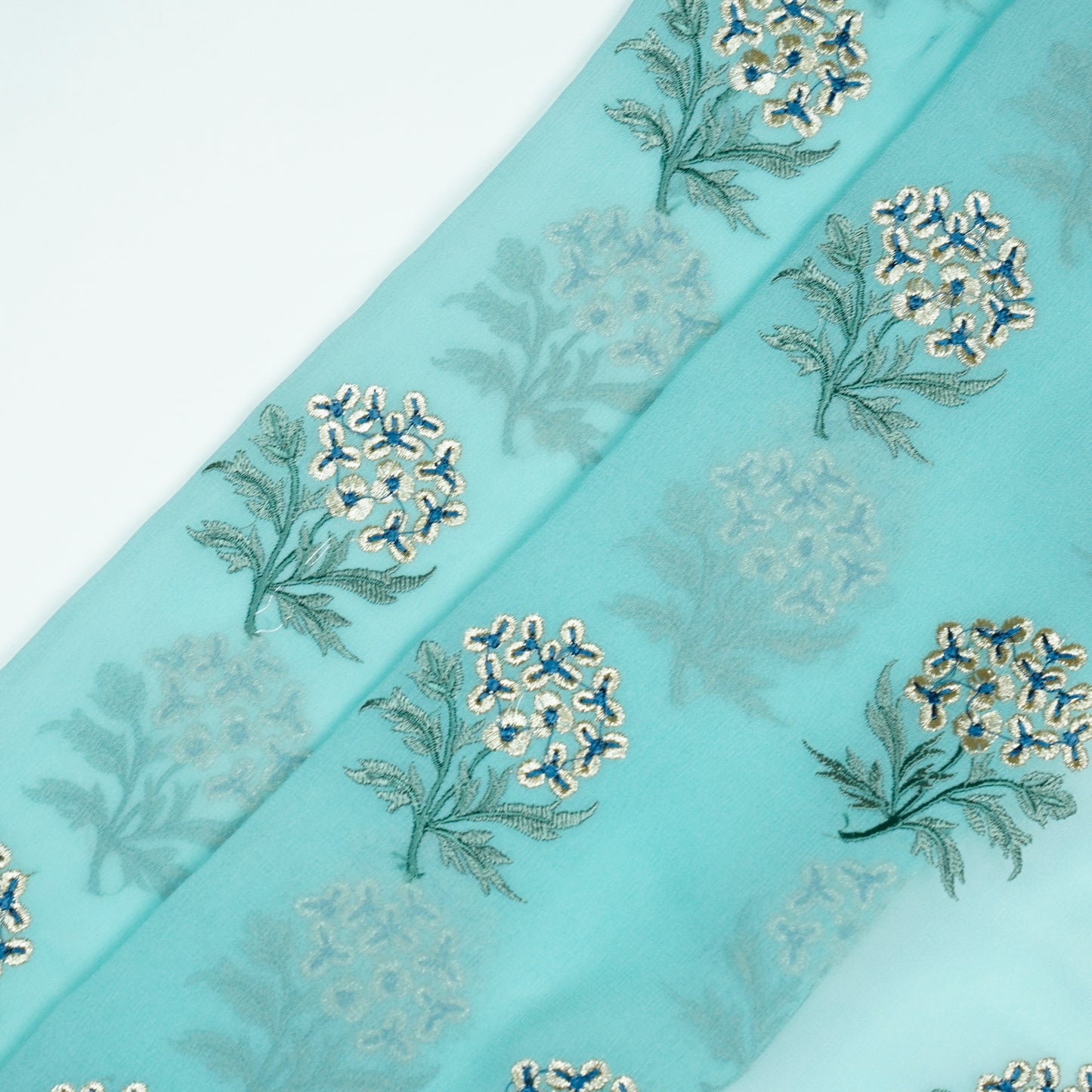 Ruhi Aqua Viscose Georgette Embroidered Fabric in Buta Pattern