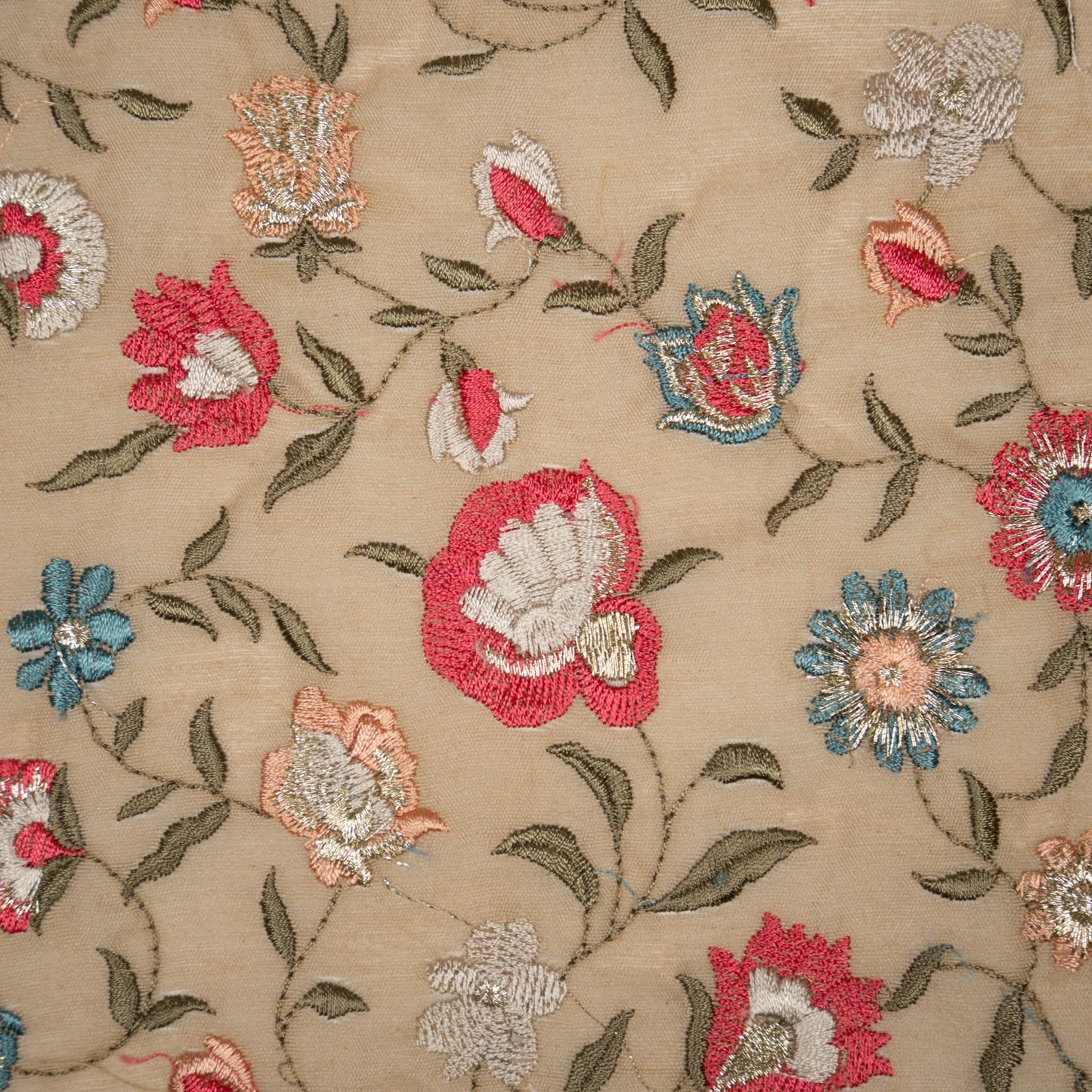 Rajeshwari Almond Mul Chanderi Embroidered Fabric in Floral Jaal Pattern