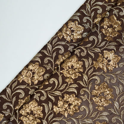 Mishal Coffee Brown Chanderi Embroidered Fabric in Jaal Pattern