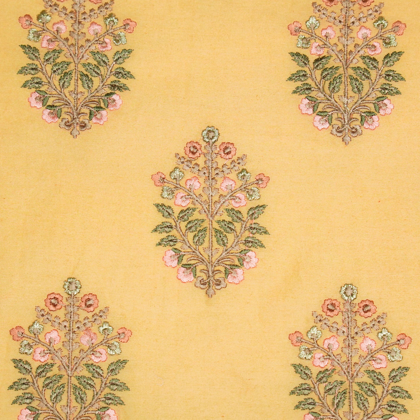 Zaira Mango Chanderi Embroidered Fabric in Buta Pattern