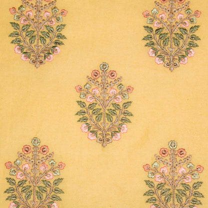 Zaira Mango Chanderi Embroidered Fabric in Buta Pattern