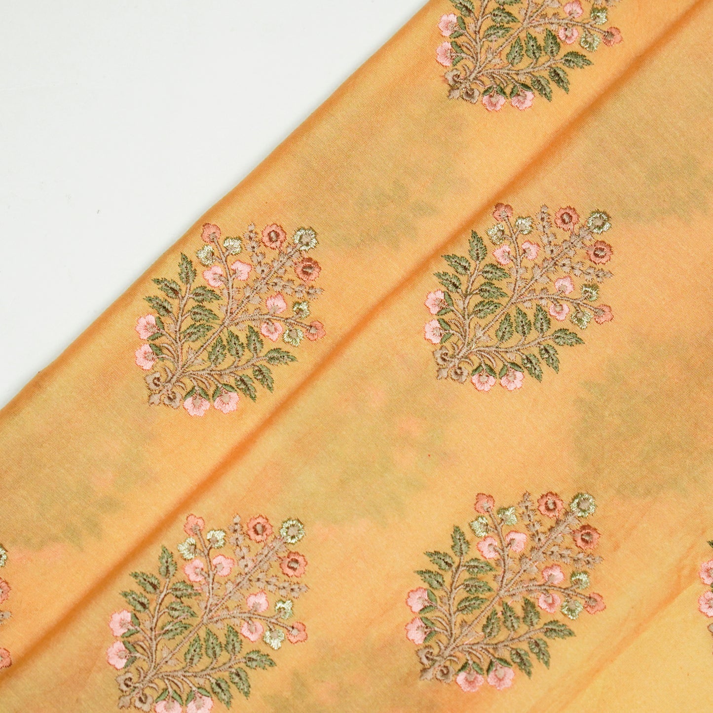 Zaira Mango Chanderi Embroidered Fabric in Buta Pattern