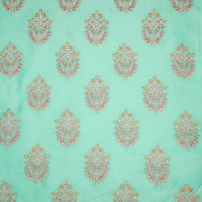 Zaira Aqua Chanderi Embroidered Fabric in Buta Pattern