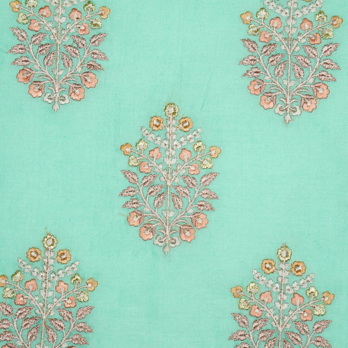 Zaira Aqua Chanderi Embroidered Fabric in Buta Pattern