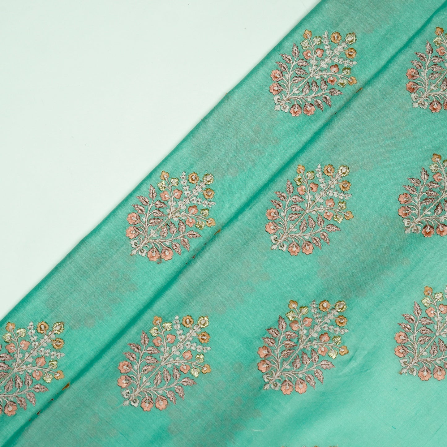 Zaira Aqua Chanderi Embroidered Fabric in Buta Pattern