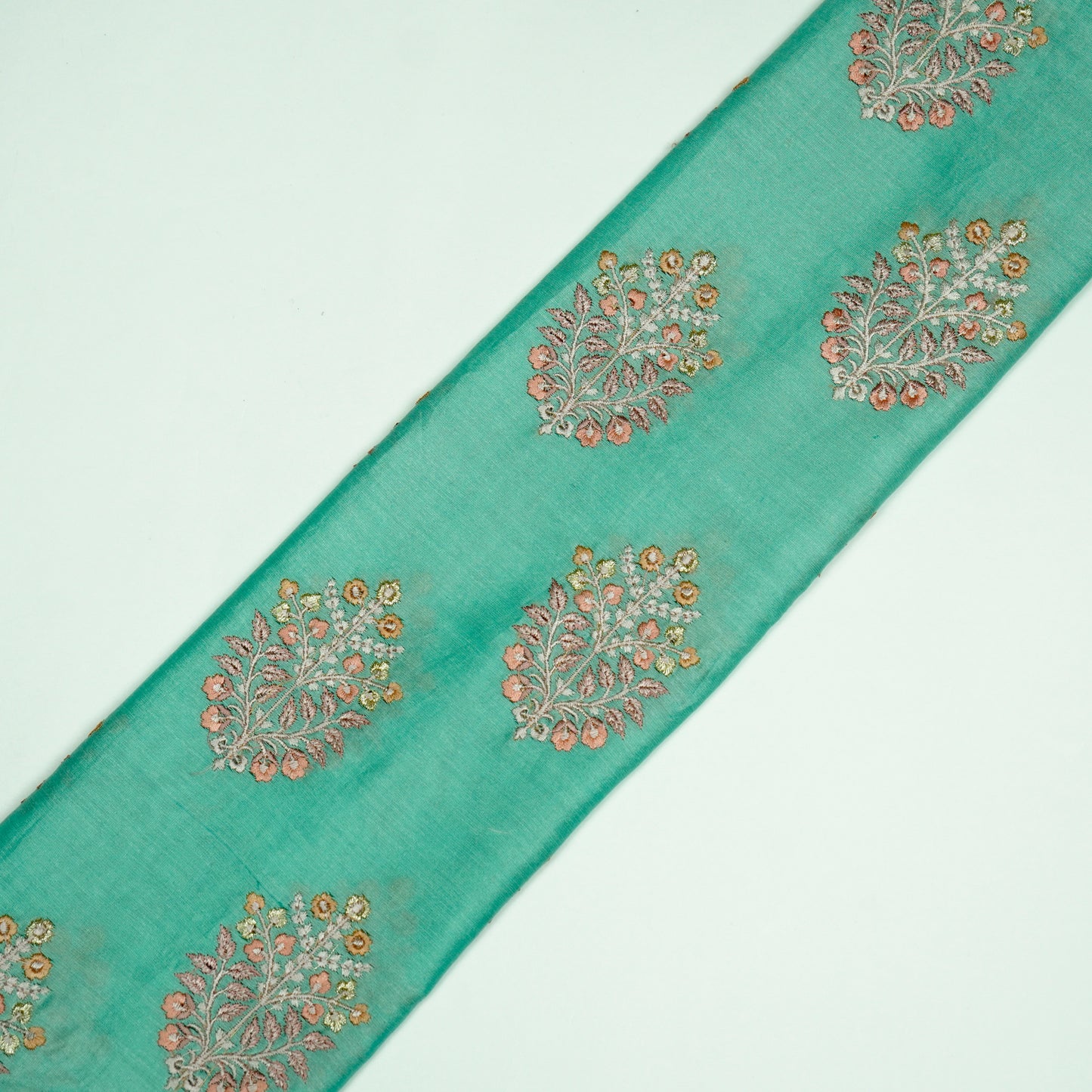 Zaira Aqua Chanderi Embroidered Fabric in Buta Pattern