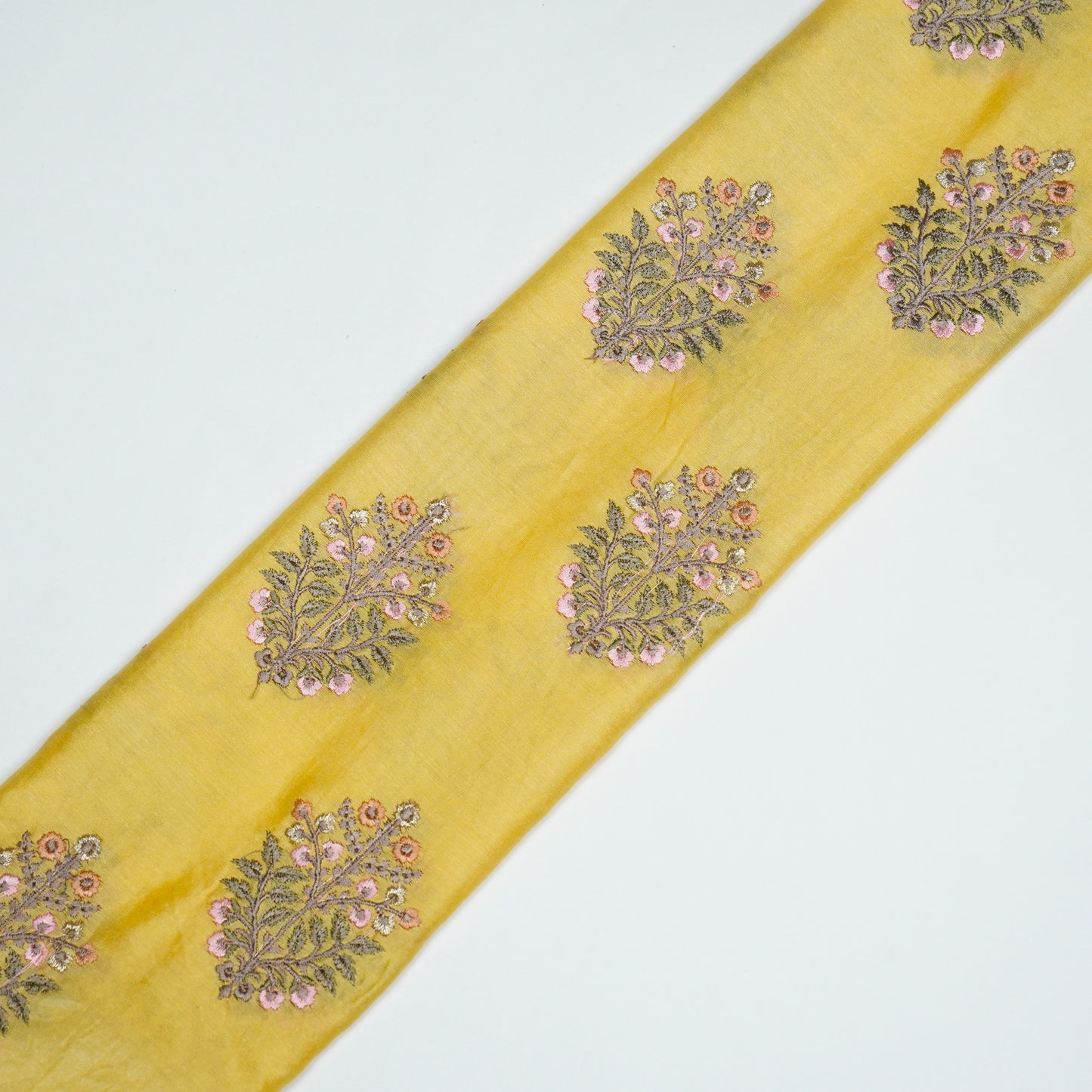 Zaira Lemon Chanderi Embroidered Fabric in Buta Pattern