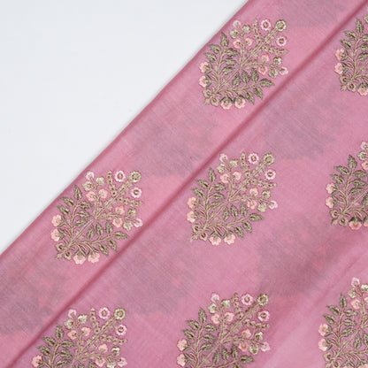 Zaira Dusky Pink Chanderi Embroidered Fabric in Buta Pattern