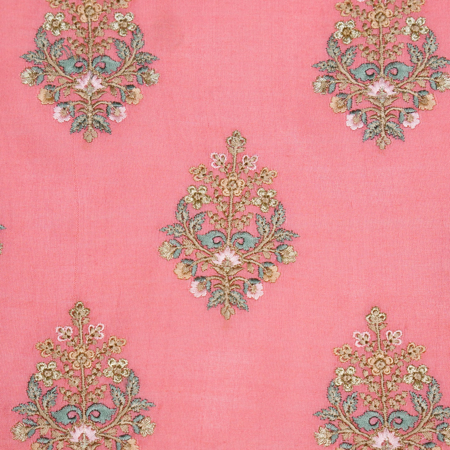 Zaira Tomato Chanderi Embroidered Fabric in Buta Pattern