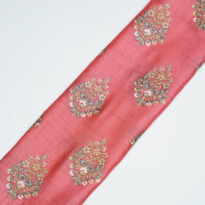 Zaira Tomato Chanderi Embroidered Fabric in Buta Pattern