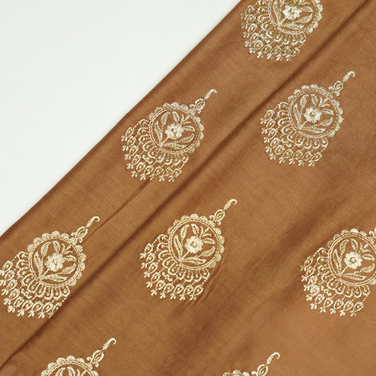 Ifra Chiku Chanderi Embroidered Fabric in Buta Pattern