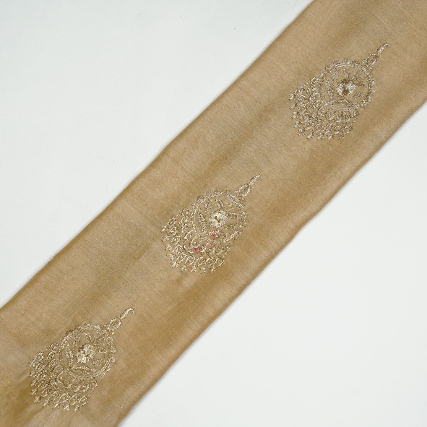 Ifra Beige Chanderi Embroidered Fabric in Buta Pattern