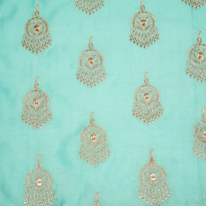 Ifra Aqua Chanderi Embroidered Fabric in Buta Pattern