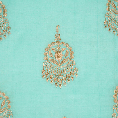 Ifra Aqua Chanderi Embroidered Fabric in Buta Pattern