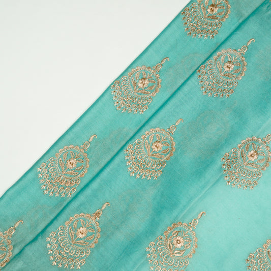 Ifra Aqua Chanderi Embroidered Fabric in Buta Pattern