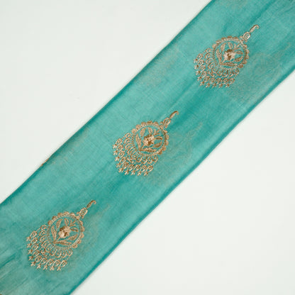 Ifra Aqua Chanderi Embroidered Fabric in Buta Pattern