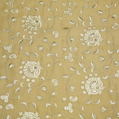 Aatiya Beige Chanderi Embroidered Fabric in Jaal Pattern