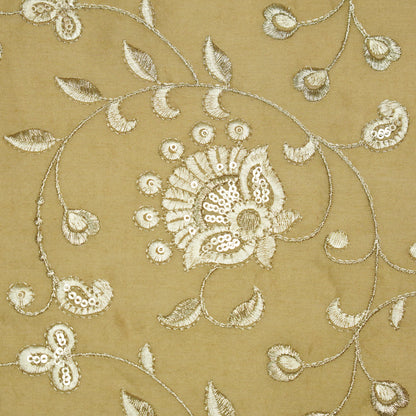 Aatiya Beige Chanderi Embroidered Fabric in Jaal Pattern