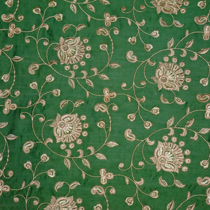 Aatiya Bottle Green Chanderi Embroidered Fabric in Jaal Pattern