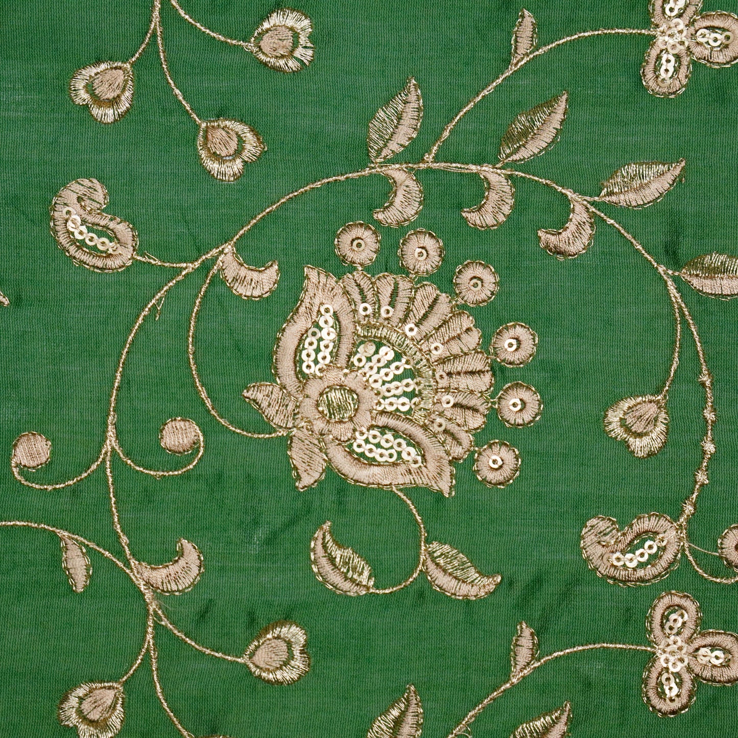 Aatiya Bottle Green Chanderi Embroidered Fabric in Jaal Pattern