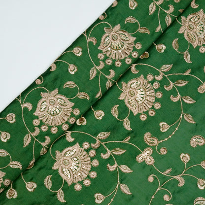 Aatiya Bottle Green Chanderi Embroidered Fabric in Jaal Pattern