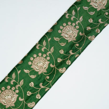 Aatiya Bottle Green Chanderi Embroidered Fabric in Jaal Pattern