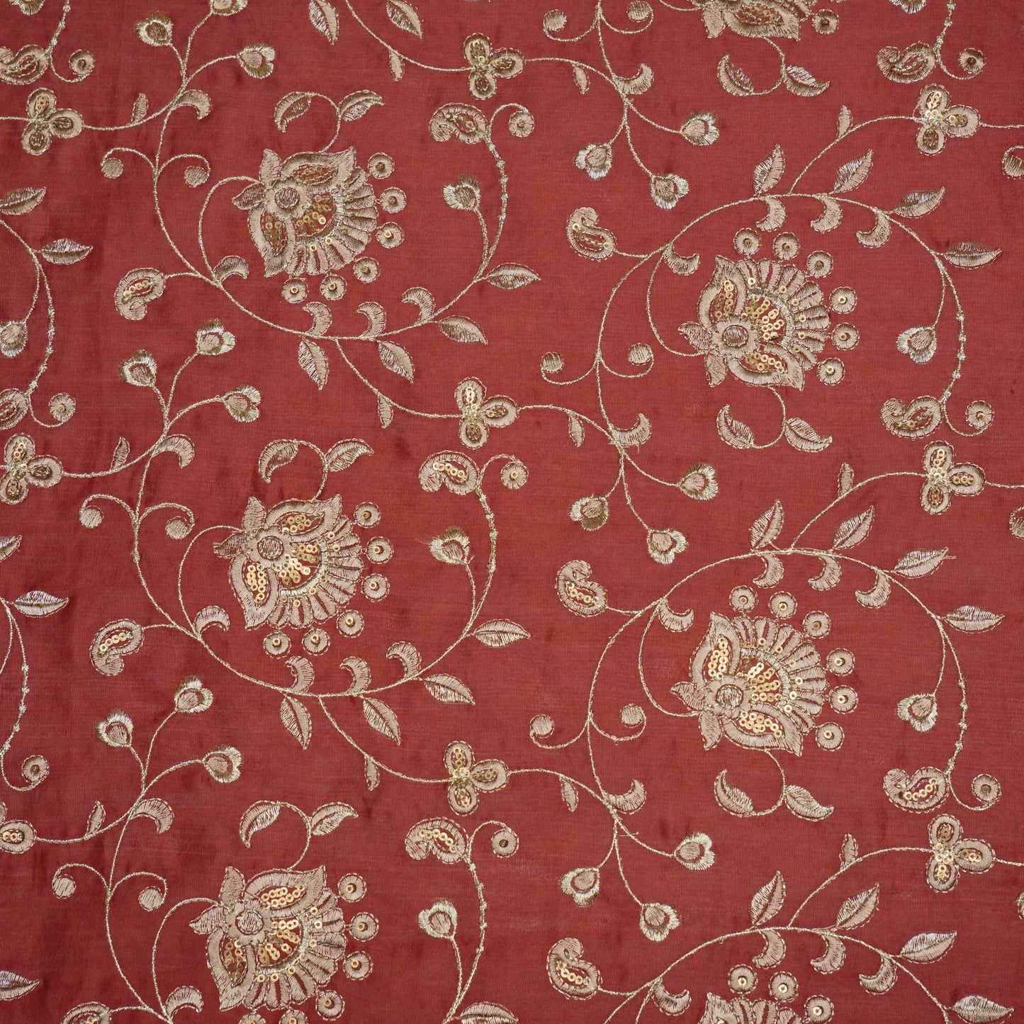 Aatiya Maroon  Chanderi Embroidered Fabric in Jaal Pattern