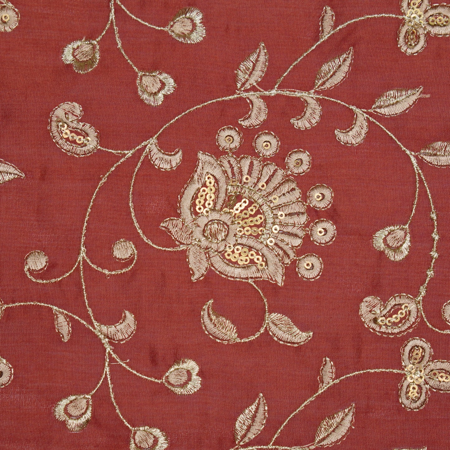 Aatiya Maroon  Chanderi Embroidered Fabric in Jaal Pattern