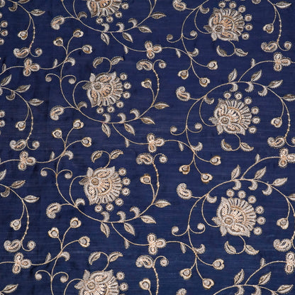 Aatiya Navy Blue Chanderi Embroidered Fabric in Jaal Pattern