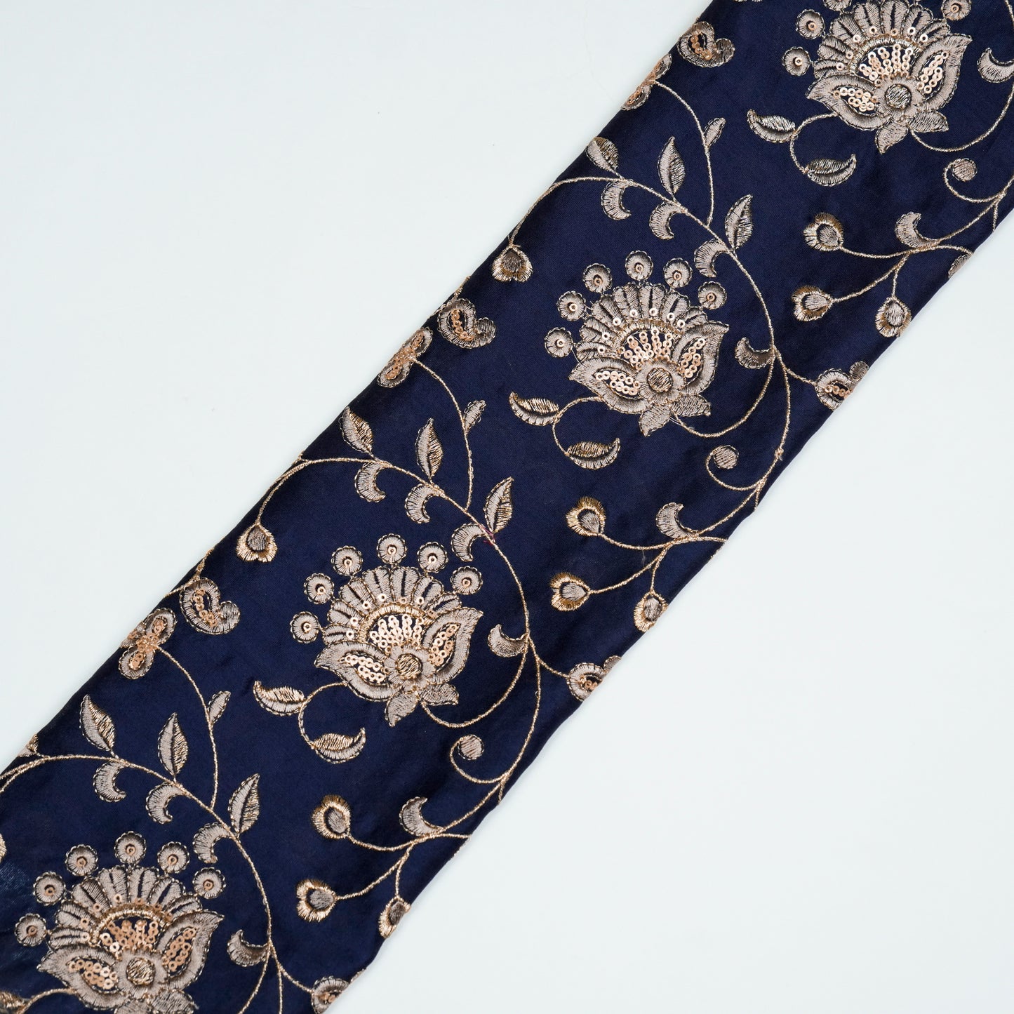 Aatiya Navy Blue Chanderi Embroidered Fabric in Jaal Pattern