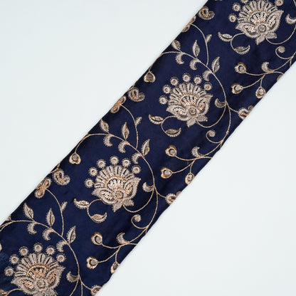 Aatiya Navy Blue Chanderi Embroidered Fabric in Jaal Pattern