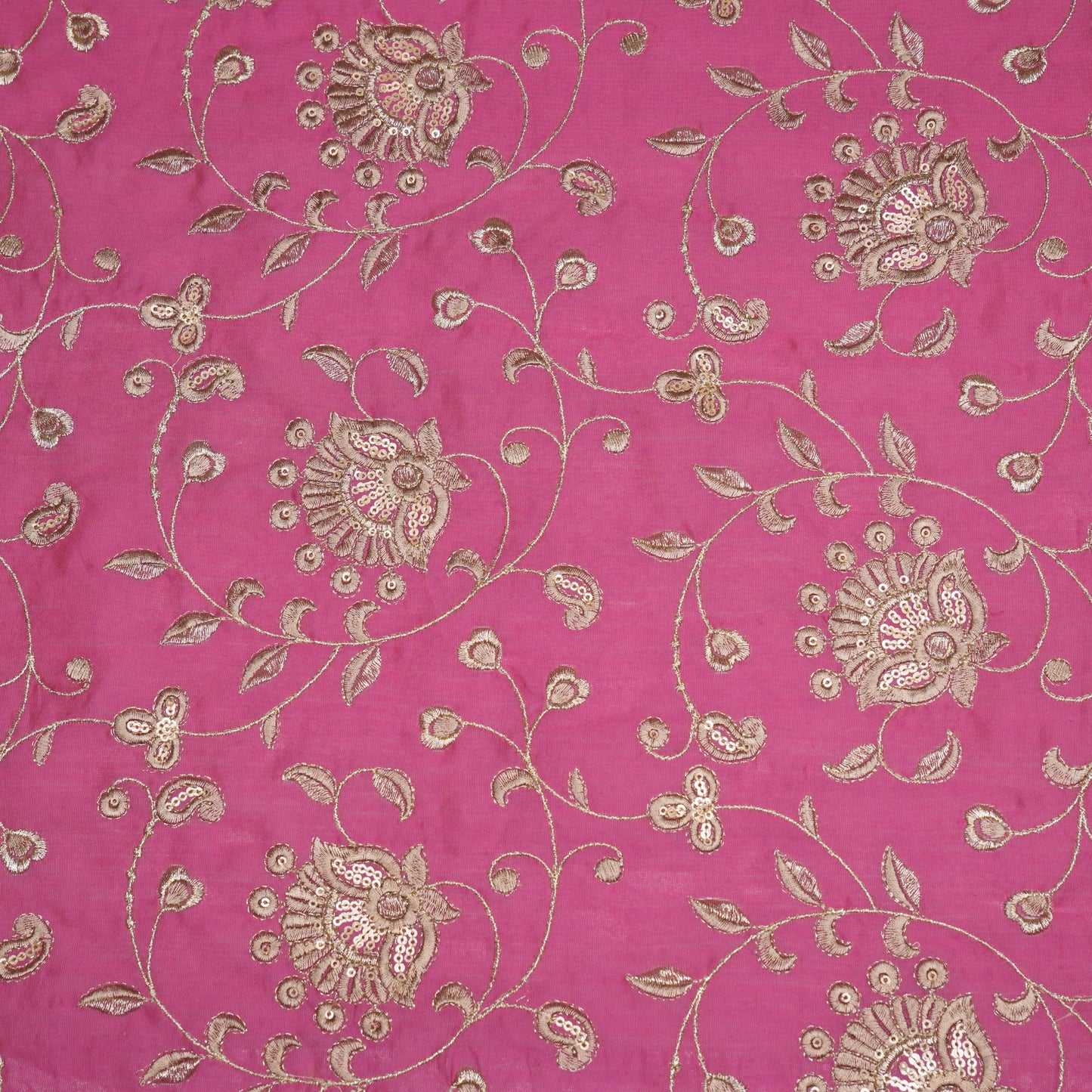 Aatiya Fuxia Chanderi Embroidered Fabric in Jaal Pattern