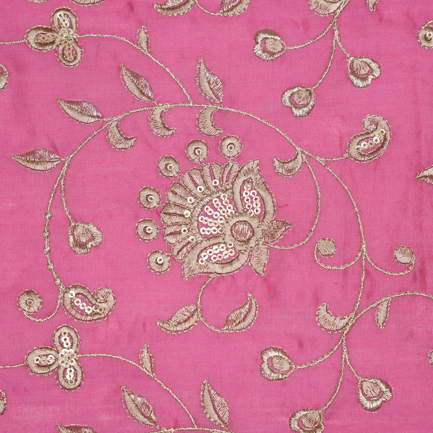 Aatiya Fuxia Chanderi Embroidered Fabric in Jaal Pattern