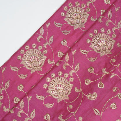 Aatiya Fuxia Chanderi Embroidered Fabric in Jaal Pattern