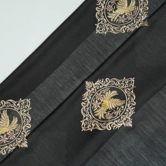 Tilaka Black Chanderi Embroidered Fabric in Buta