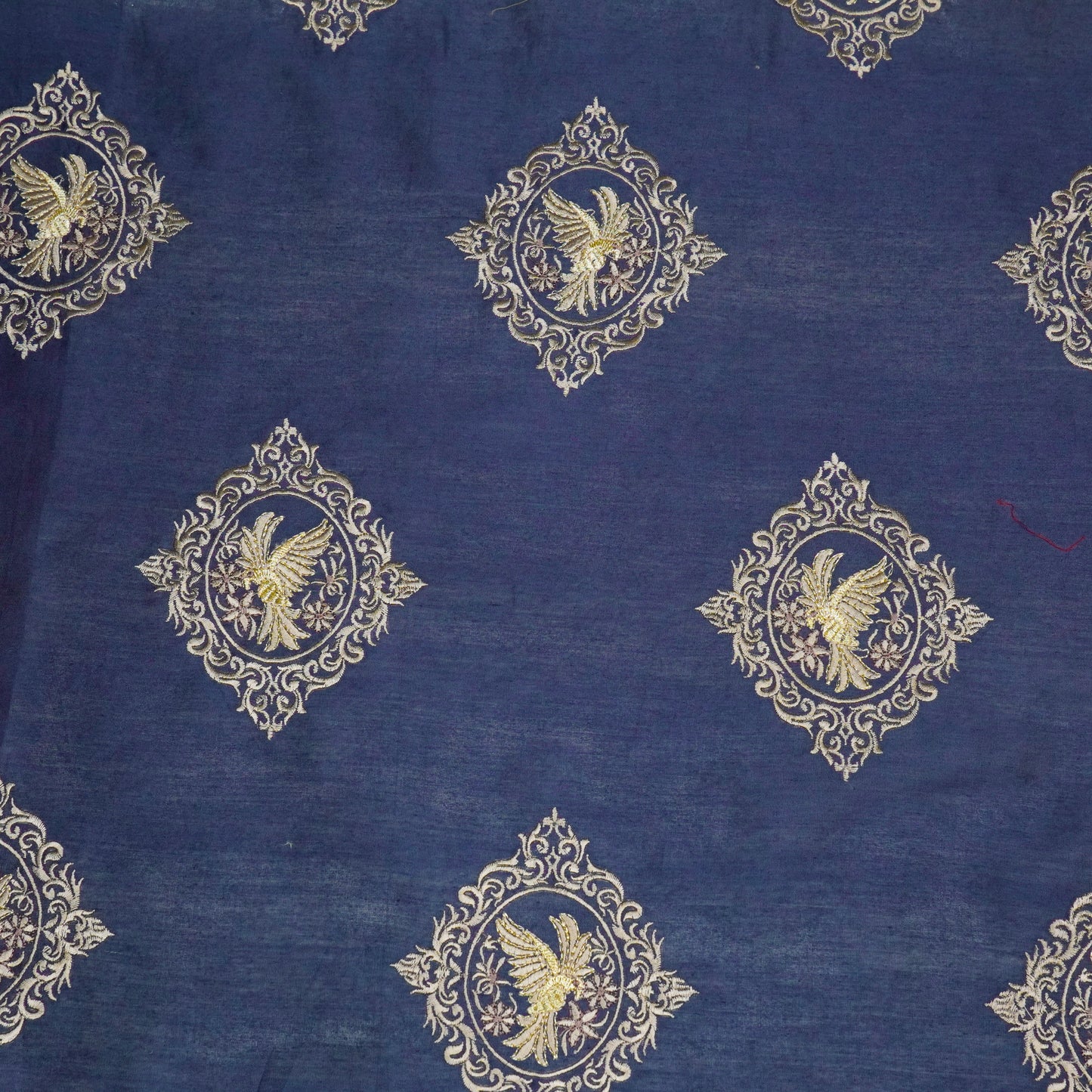 Tilaka Navy Blue Chanderi Embroidered Fabric in Buta