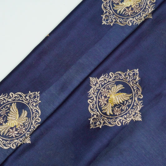 Tilaka Navy Blue Chanderi Embroidered Fabric in Buta