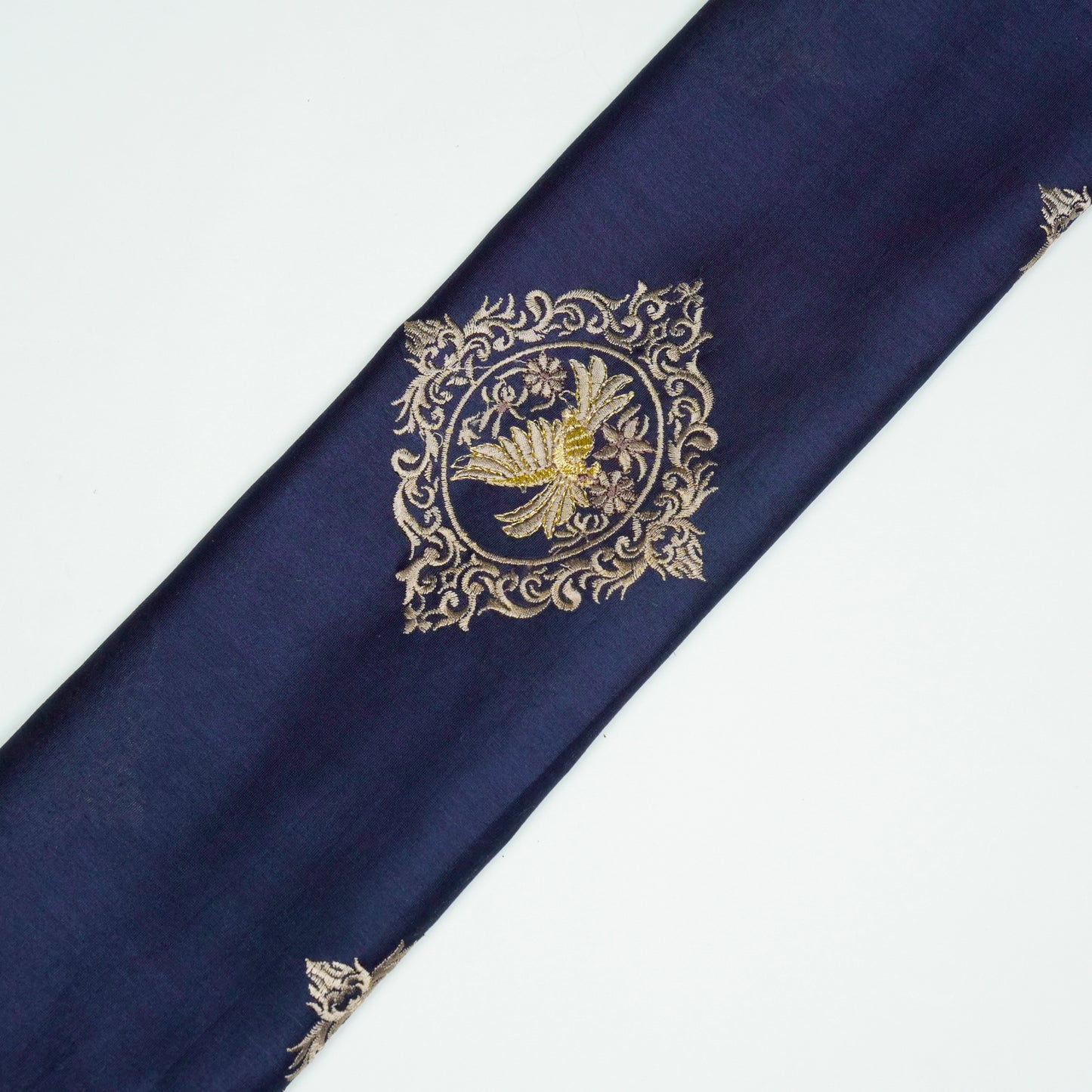 Tilaka Navy Blue Chanderi Embroidered Fabric in Buta