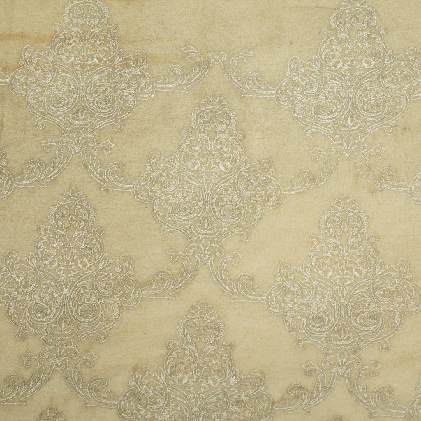 Aleeza Beige Chanderi Embroidered Fabric in Jaal Pattern