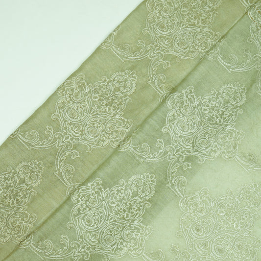 Aleeza Sea Green Chanderi Embroidered Fabric in Jaal Pattern