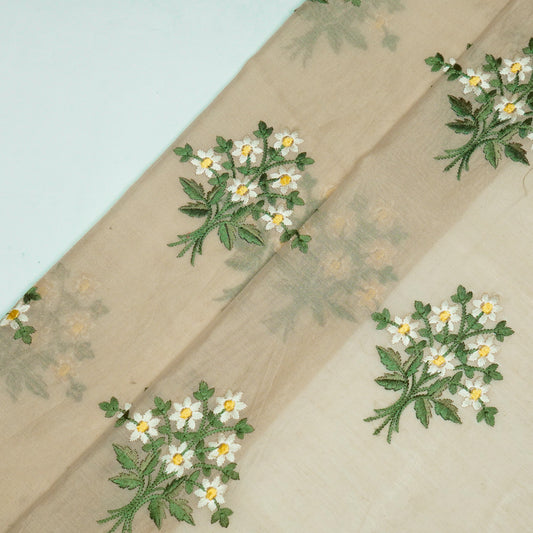 Urwa Grey Mul Chanderi Embroidered Fabric in Buta Pattern