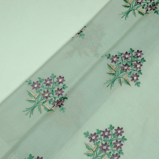 Urwa Aqua Mul Chanderi Embroidered Fabric in Buta Pattern