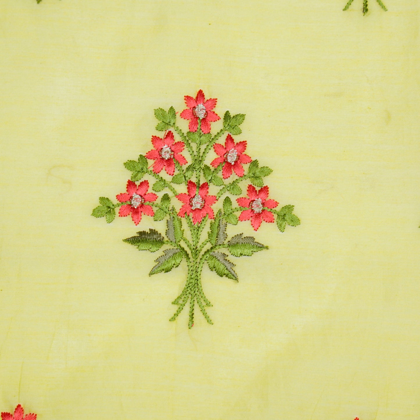 Urwa Lemon Mul Chanderi Embroidered Fabric in Buta Pattern