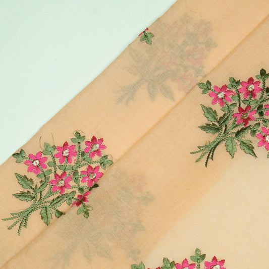 Urwa Peach Mul Chanderi Embroidered Fabric in Buta Pattern