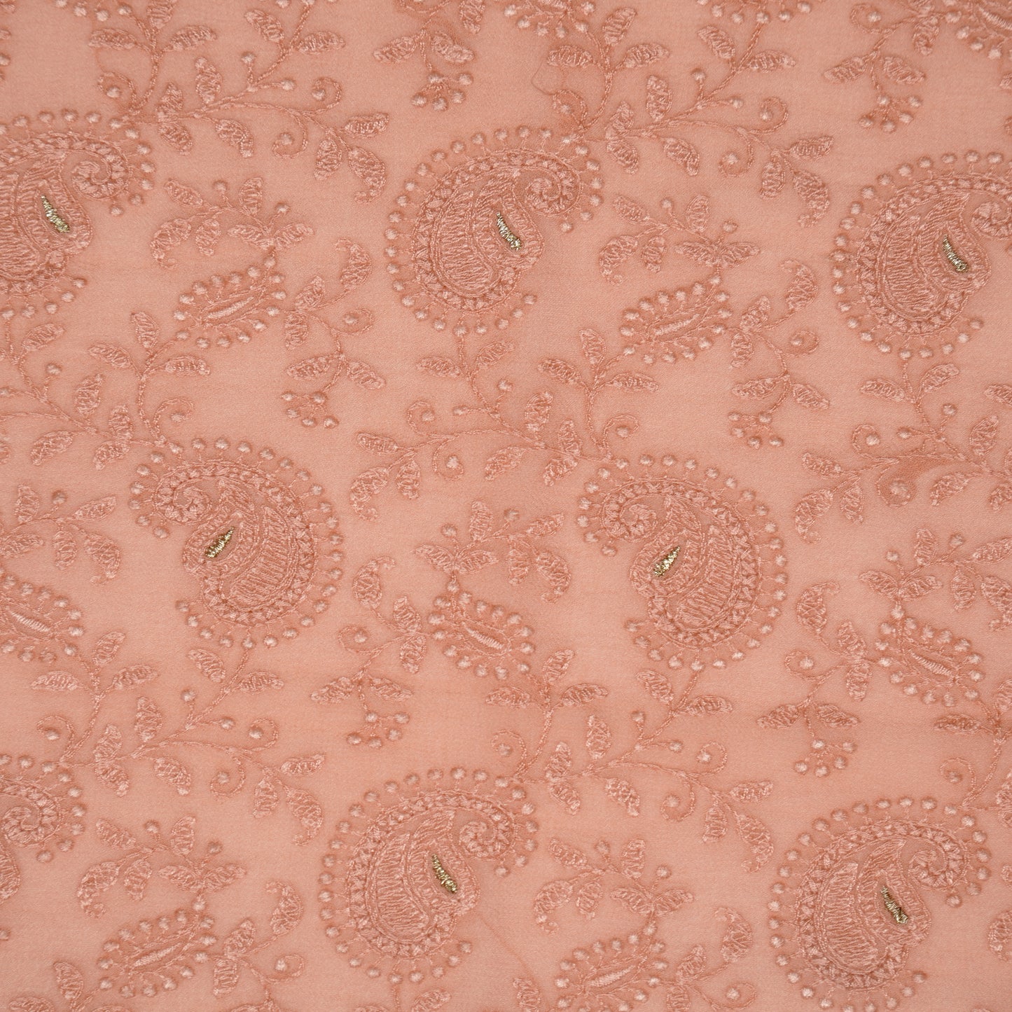 Ekani Deep Peach Viscose Georgette Embroidered Fabric in Jaal Pattern