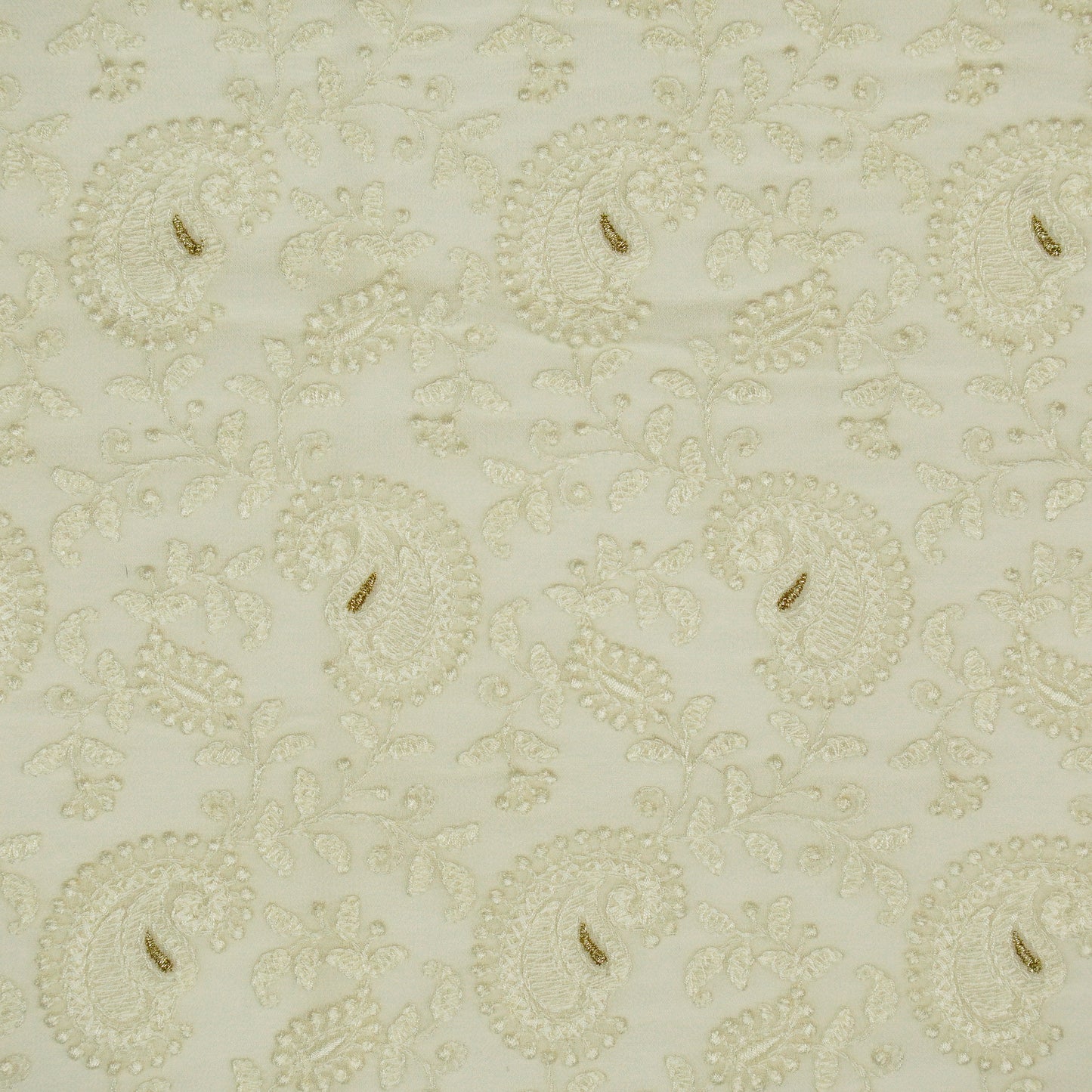 Ekani Cream Viscose Georgette Embroidered Fabric in Jaal Pattern