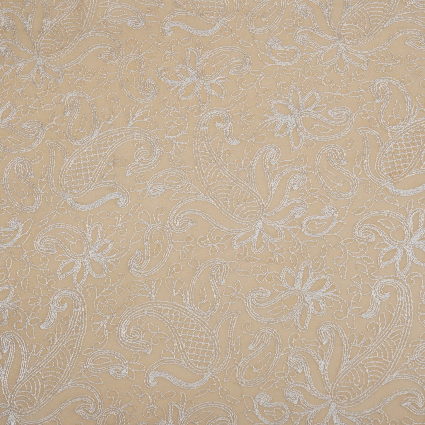Arib Beige Mul Chanderi Embroidered Fabric in Jaal Pattern