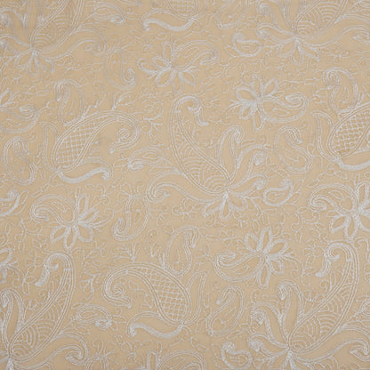 Arib Beige Mul Chanderi Embroidered Fabric in Jaal Pattern
