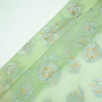 Ayat Sea Green Viscose Georgette Embroidered Fabric in Buta Pattern