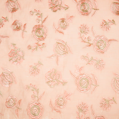 Ayat Light Peach Viscose Georgette Embroidered Fabric in Buta Pattern